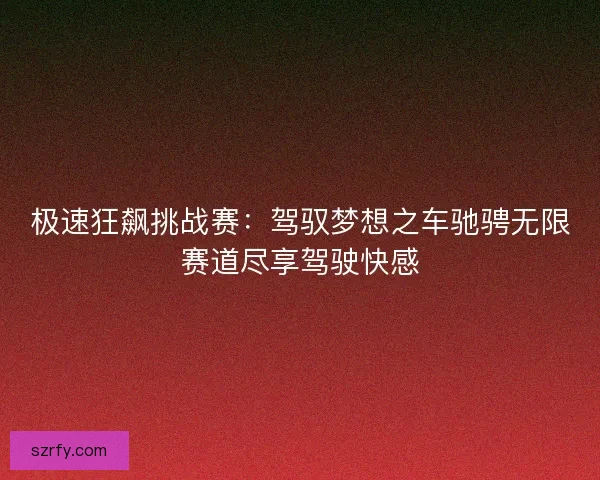 极速狂飙挑战赛：驾驭梦想之车驰骋无限赛道尽享驾驶快感